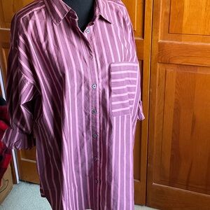 LOFT Women's Striped Button Down Shirt - Pink